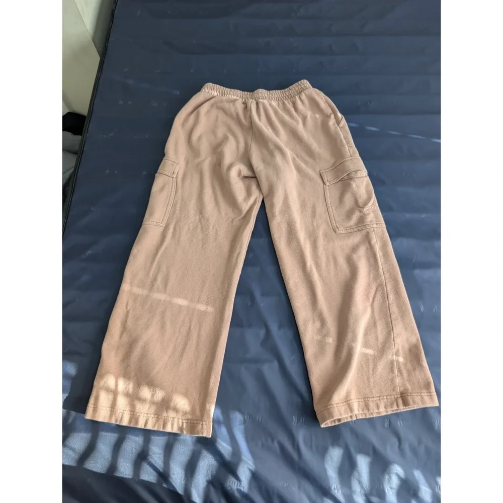 Old Navy SoComfy Sweatpants Mens S Beige Fleece Cargo Pockets Elastic Drawstring